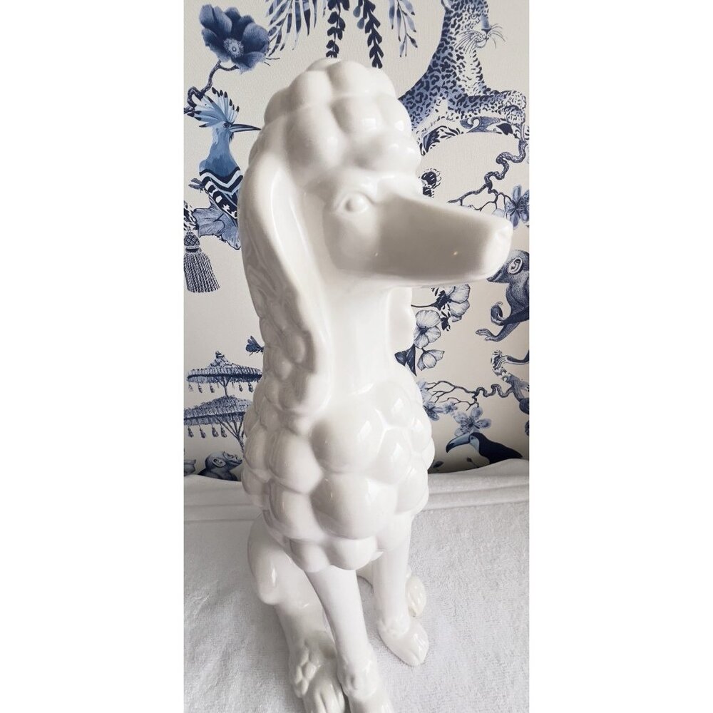 French POODLE Figurine 17"H Statue White Porcelain Ceramic Elegant Sitting Dog - Picture 9 of 11